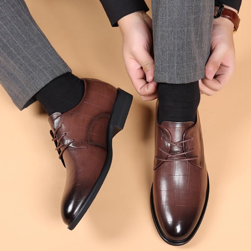 Men's Vintage Dress Shoes Patent Leather Formal Business Suit Shoes Lace Up Business Casual Wedding Derby Shoes for Men(Brown,8)3