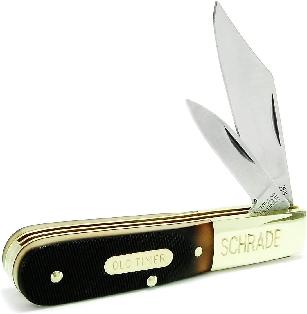 Old Timer 280OT Barlow 5.7in S.S. Traditional Folding Knife with 2.3in Clip Point Blade and Sawcut Handle for Outdoor, Hunting, Camping and EDC,High Carbon Stainless steel