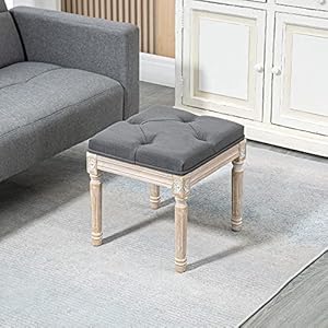 Homcom 16 vintage ottoman tufted foot stool with upholstered seat rustic wood legs for bedroom living room gray  urban country home decor