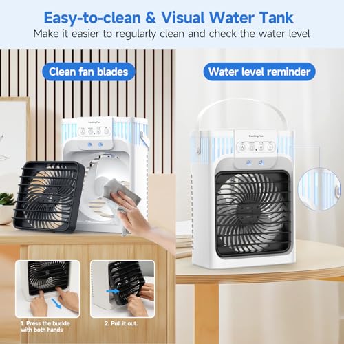 XTTANK 1200ml Mobile Klimaanlage mit Fernbedienung, 5 in 1 Mobiles Klimagerät, 3 Geschwindigkeiten, 3 Nebelmodi, Mini Klimaanlage mit 7 Farben Licht, 2-8H Timer, Tragbarer Klimaanlage für Zimmer/Büro