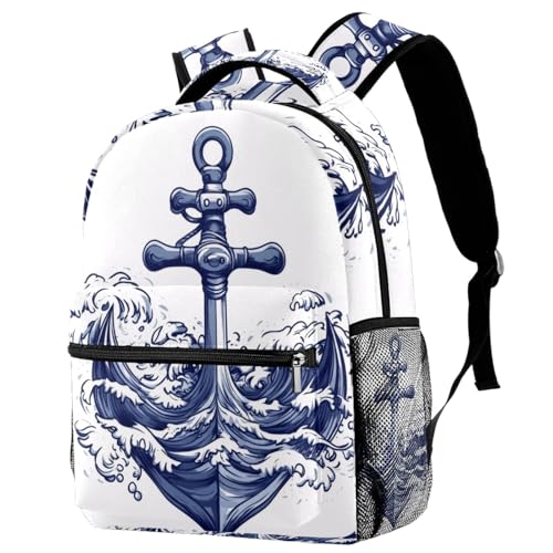 Sac à dos de voyage pour fille et garçon avec porte-gourde et motif ancre