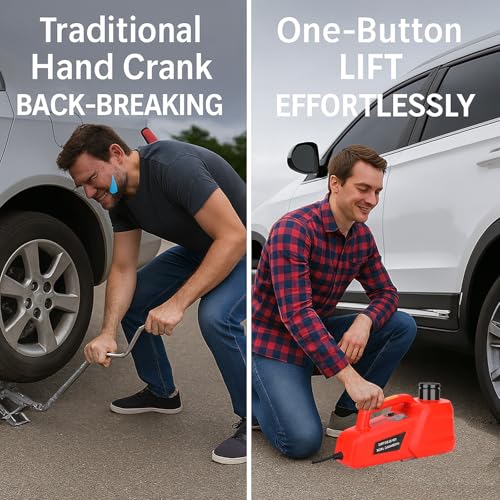 Image of EFFIROSO Electric Car Jack 5 Ton /11000lbs 12V Lightweight Hydraulic Car Lift with 6.1-17.7 Inches for SUV Sedan Truck Repair Tools for Tire Change Replacement