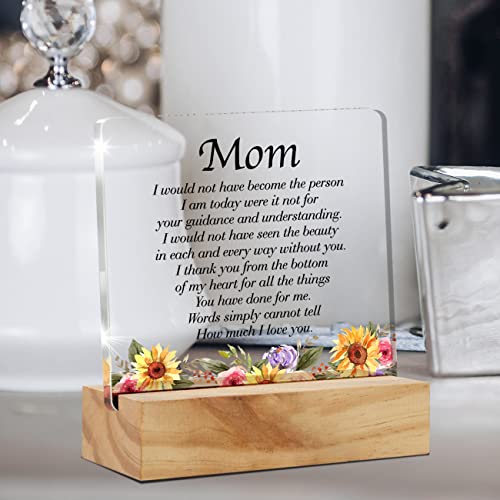 Mother Gift Mom Gifts From Daughter Son, Thoughtful Mom Desk Decor Acrylic Desk Plaque Sign With Wood Stand Home Office Desk Sign Keepsake Present #TOP4