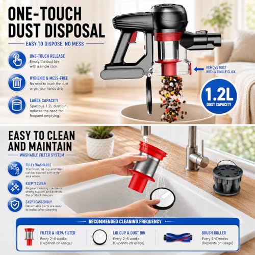 Image of Cordless Vacuum Cleaner, 45Kpa Lightweight Stick Vacuum with Powerful Suction, 45Mins Runtime, Detachable Battery, Anti-Tangle Rechargeable Vacuum for Carpets, Pet Hair, Hardwood Floors