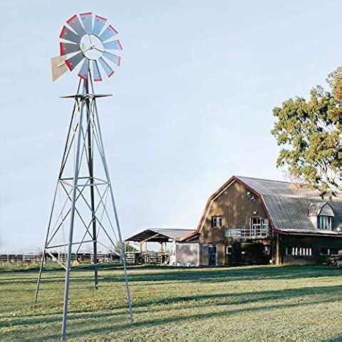 HAHASOLE 8ft Garden Windmill, Heavy Duty Metal Weather Vane for Backyard, Ornamental Windmill for Yard Weather Resistant (Gray, 8FT) Cover