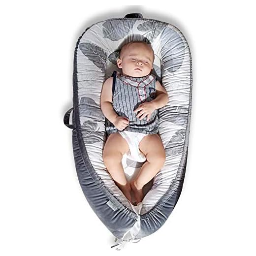 Mamibaby Baby Nest, Baby Lounger | Co Sleeping & Portable Newborn Lounger | Newborn Essential | Super Soft 100% Cotton and Breathable Fiberfill | Perfect as (Leaves Pattern)