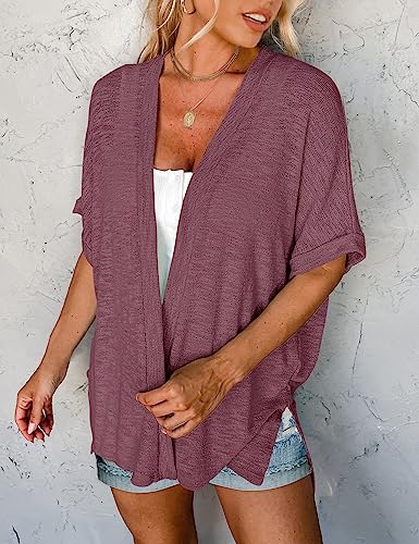 Image of MEROKEETY Women's 2026 Summer Lightweight Kimono Cardigan Short Sleeve Open Front Casual Loose Trendy Beach Cover Ups