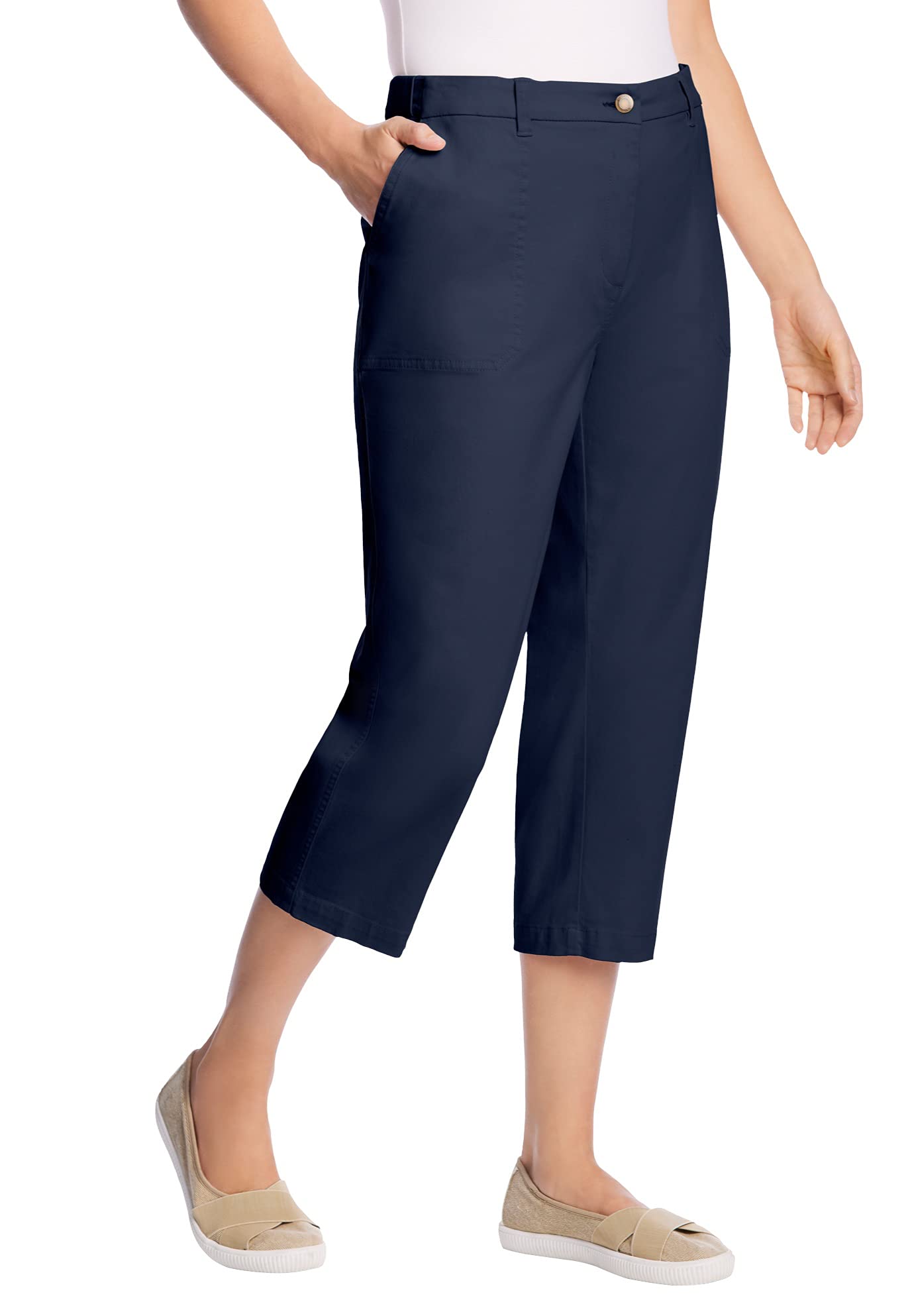Woman Within Plus Size Adjustable Waist Chino Capri