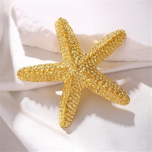 Image of Charm Starfish Brooch Pin for Women Fashion Chunky Plated Gold Sea Star Lapel Pin Summer Ocean Beach Jewelry Gifts