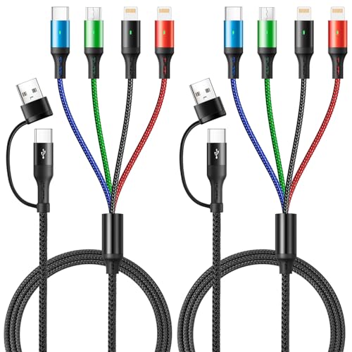 YTLUSN Cable Multi Chargeur 6 en 1 [2 Pack/1.2M] Cable Multi USB Embout USB A/C vers type C/Micro USB/Lightning Nylon Universel Câble de Charge pour iPhone, iPad, Android Samsung