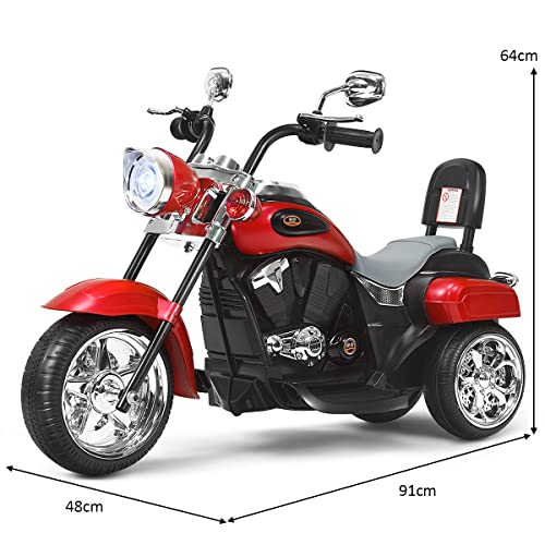 COSTWAY 6V Elektro Motorrad Kinder mit verstellbaren Scheinwerfer, Dreirad Elektromotorrad mit Sound | Hupe | Rückspiegel | Pedale, Geschwindigkeit 2,5-3 km/h (Rot) – Bild 7