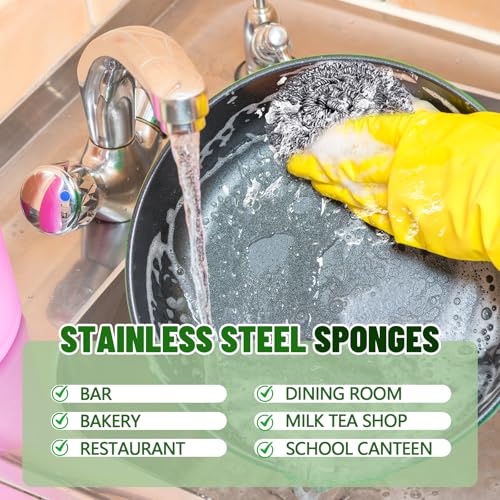 Image of Honeydak 5 Pack Stainless Steel Scourers Steel Wool Scrubbers Bulk Separately Packaged 2.5 Inch, 15 Gram Metal Scourers Sponges Wire Scouring Pad for Stove Pot Pan Oven Kitchen Restaurant(Classic)