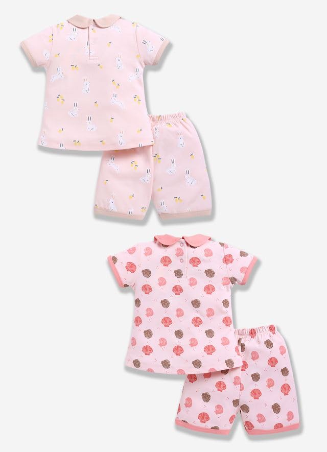 Image of Baby Girls 100% Cotton Printed Half Sleeve T-shirt & Short Summer Clothing Sets (Pack Of 2)