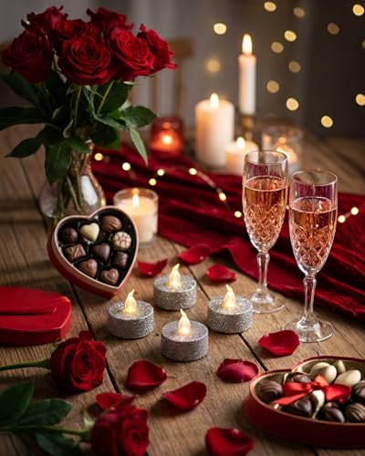 Image of Silver Glitter Tea Lights with Timer,12 Pack | Tealights for Wedding, Christmas Decorations,Anniversary,Wedding, Built-in 6 Hours