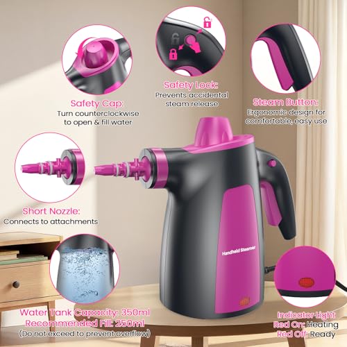Image of Steam Cleaner, Pressurized Handheld Multi-Surface Natural Steam Cleaner with 12pcs Accessory & Safety Lock, Portable Steamer for Cleaning Home, Kitchen, Bathroom, Car, Upholstery, Grout, Window