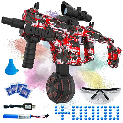 Electric Gel Ball Blaster, High Speed Automatic Splatter Ball Blaster with 40000+ Water Beads and Goggles, JIFTOK Rechargeable Splatter Ball Toys for Outdoor Activities Shooting Game Party Favors -Red