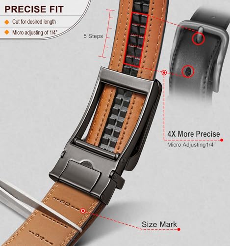 Image of BULLIANT Ratchet Trimmable Leather Belt for Men Adjustable 1 3 /8-Gift Boxed | Smooth Sliding | Micro Adjustable Fit | Tailored Size | Holeless Understated Elegance