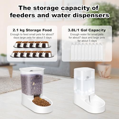 Marchul Dog Feeder and Water Dispenser, Automatic Gravity Dog Food Dispenser, Pet Food Dispenser Set for Small Medium Dogs Puppy Kitten (1 Gallon / 3.8L with Silicone Mat) - Image 3