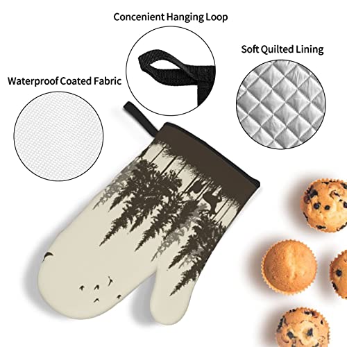 Oven Mitts And Pot Holders Sets Of 4 Deer In The Forest Cabin Fog Bird Mountain Hunting Yellow And Coffee Country Moose Polyester Oven Mitts With Oven Gloves And Hot Pads Potholders For Kitchen Bbq #TOP4