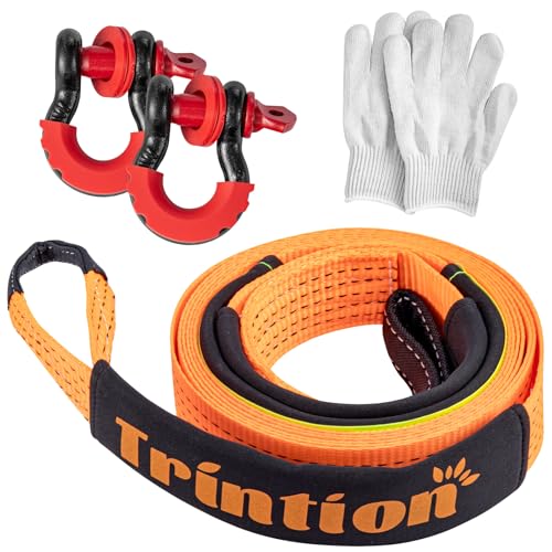 ARATERVIO 10T (22 000 Lbs) Hochleistungs-Abschleppseil 5M x 5CM Premium Nylon Abschleppgurt mit 2 verstärkten Haken und 1 Paar Handschuhen für Auto SUV LKW Geländewagen (Orange)