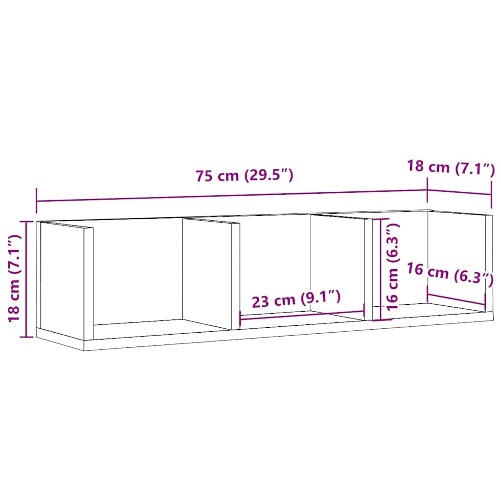 Mensola da parete per CD, effetto legno antico, 75 x 18 x 18 cm, in legno per CD, DVD, raccolta musicale, durevole, stabile, resistente all'umidità, montaggio a parete