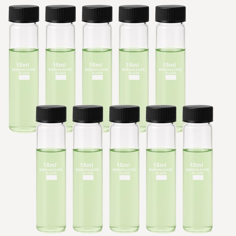 OCTA 15ml Pack of 10 Borosilicate Glass Flat Bottm Vial | Leak-Proof Screw Cap Sample Bottle | Reagent & Chemical Storage for Laboratory, School and Scientific Use-image-23
