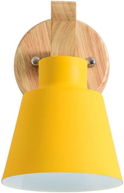 HJZY Simple Wooden Wall Light Modern Children's Light for Aisle Bedroom Living Room Office Creative Metal Wall Light Sconces E27 Voltage 110~240V (Color : Yellow)