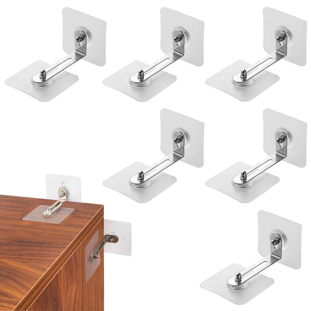 Koxlong Transparent 6 Pcs Furniture Wall Anchor Anti-Tip Furniture Wall Fixing Self Adhesive Furniture Straps Metal Safety Anchor Prevent Furniture Falling For Child Pet Safety