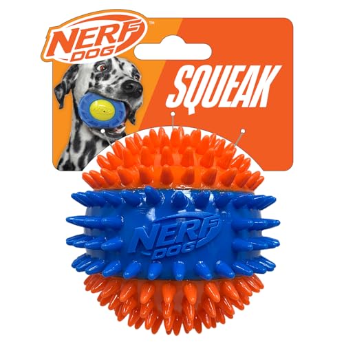 Nerf Dog TPR Spike Ball with Loud Squeaker 2.7-Inch Durable Fetch Toy for Dogs Orange/Blue