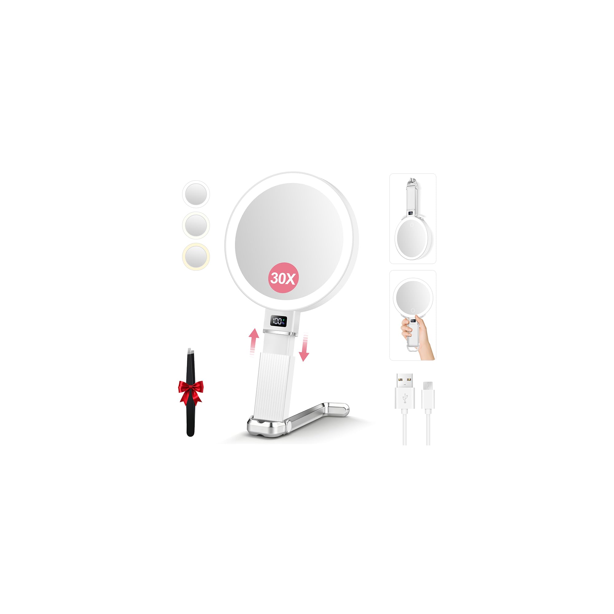 30X Travel Magnifying Mirror with Light - Portable & Rechargeable -1 30X Travel Magnifying Mirror with Light - Portable & Rechargeable -1