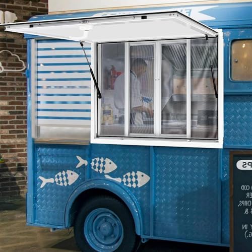 Aluminium Alloy Food Truck Concession Window 36x36 Inch with Awning & Fork Lock - Sliding Service Window for Food Trolley, Mobile Snack Stand, Outdoor Catering,One Color,36 * 36 inch