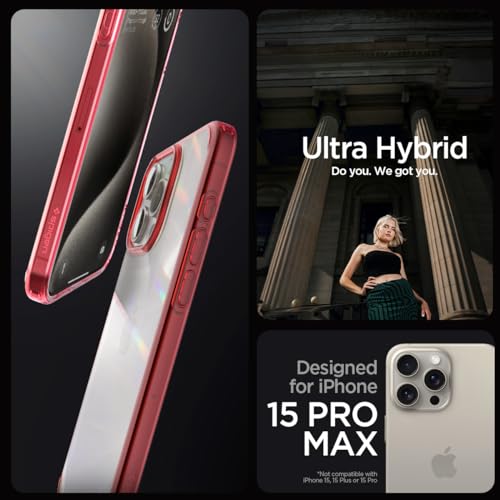 Image of Spigen Ultra Hybrid Back Cover Case for iPhone 15 Pro Max, Durable Hybrid Structure, Air Cushion Technology - PC+TPU | Deep Red