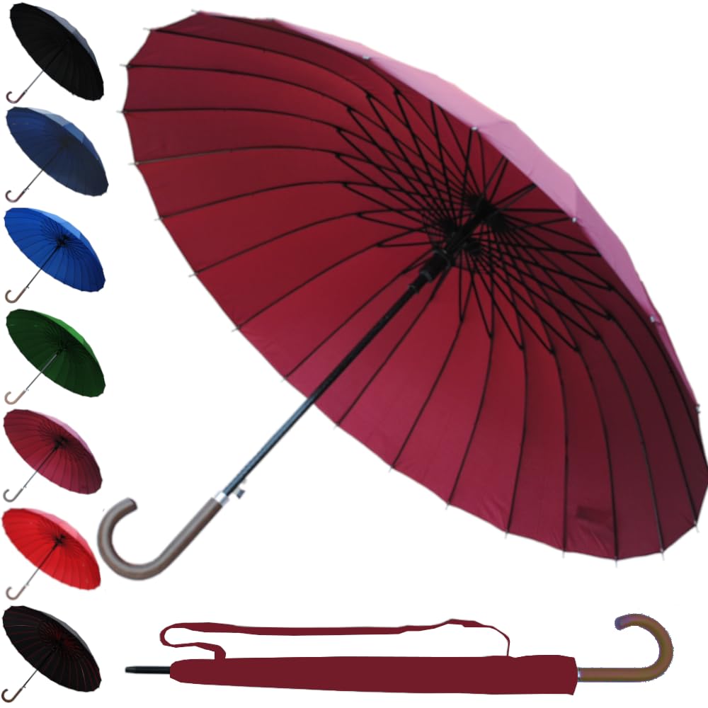 COLLAR AND CUFFS LONDON Wiatroodporny parasol żebrowy z 24 żebrami dla super wytrzymałości - 60 km/h bardzo mocny - trójwarstwowa wzmocniona rama z włókna szklanego - drewniany uchwyt haczykowy -