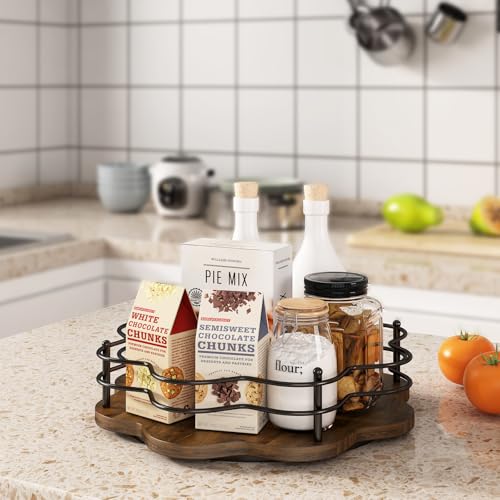 Image of 12 inch Lazy Susan Turntable Organizer,Round Wooden Lazy Susan Organization and Rotating Spice Rack for Dining Table,Pantry,Kitchen Countertop,Vanity,Cupboard and More.Heightened Version