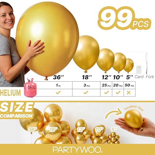 Image of PartyWoo Gold Balloons 99pcs Different Sizes of 36 18 12 10 5 Inch