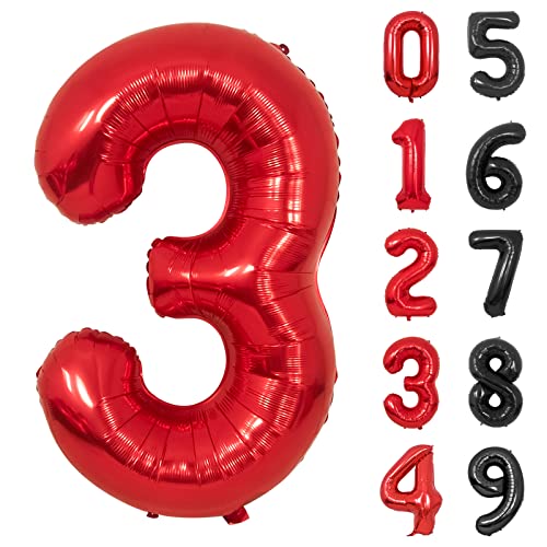 Ballon Anniversaire 3 Ans Rouge, 101CM Chiffre 3 Ballon Anniversaire Rouge Hélium Mylar Ballons pour Enfant Garçon Fille Décorations de Fêtes D'anniversaires (Chiffre 3)