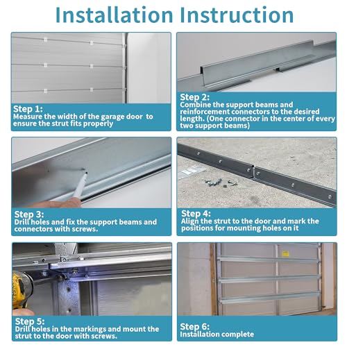 RDUIGT Heavy Duty Steel Garage Door Strut 16Ft Garage Door Reinforcement Bracket Garage Door Support Brace Repair Kit, Reinforcement Hurricane Strut Beams Prevents Bending and Sagging