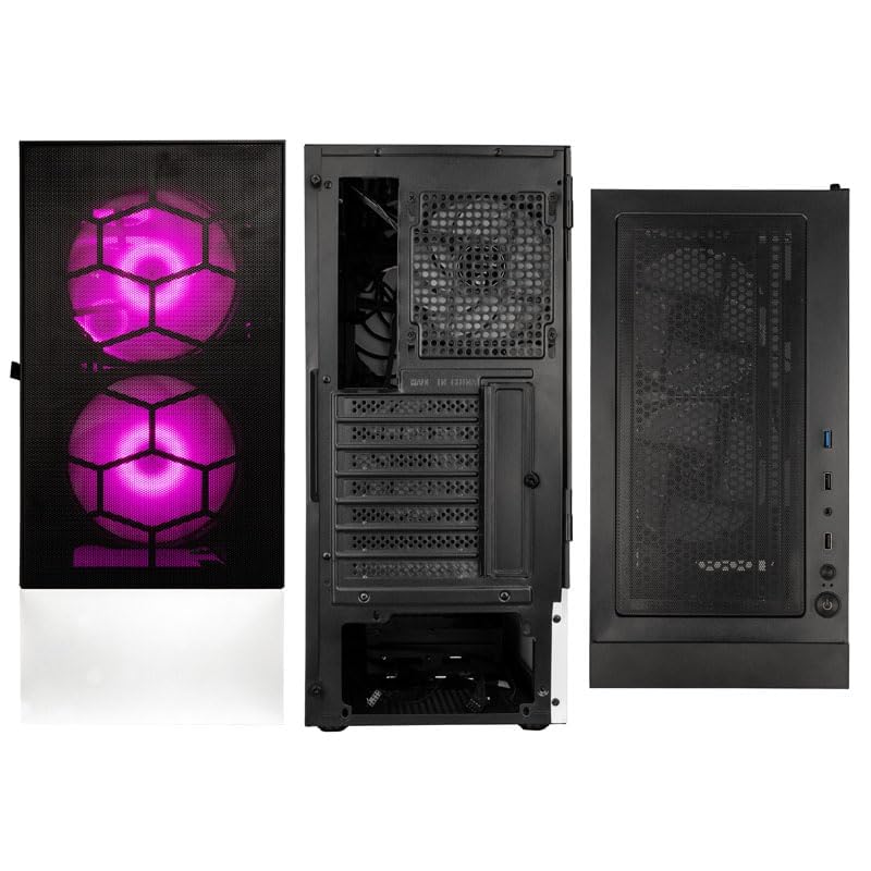 Kolink Observatory MX Mesh obudowa PC, Kolink Umbra wentylator ARGB, solidna stalowa obudowa PSU, przednia płyta siatkowa, stal SPCC, Midi Tower, czarna i biała