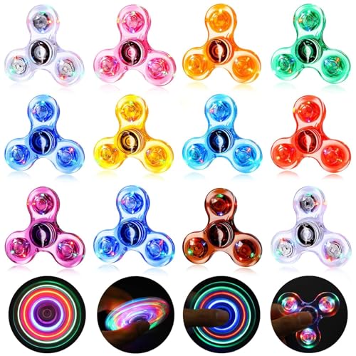 Gigilli Fidget Spinners Lot de 12, Fête de Valentin Favors LED Fidget Spinner Jouets pour Enfants, Soulagement du Stress Jouets Sensoriels, Sac de Fête de Valentin...