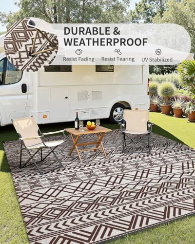 5' x 8' MontVoo Reversible Waterproof Foldable Plastic Straw Outdoor/Camping Rug (Beige Brown, Black Brown or Blue) - image 3