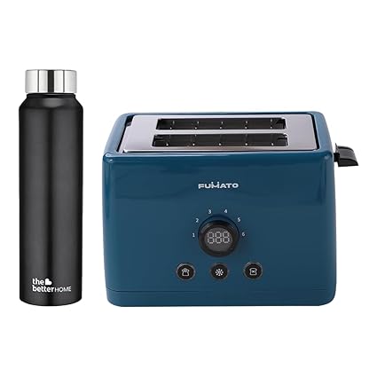 The Better Home FUMATO 1000 Watt 2 Slice Pop-up Toastmate Toaster Blue & Stainless Steel Water Bottle 1 Litre Black