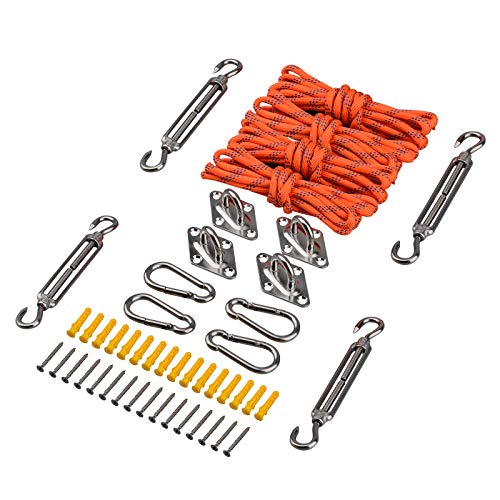 Mutuactor Shade Sail Hardware Kit With Polyester Rope,Stainless Steel Hardware Kit For Rectangle Square Triangle Shade Sails Installation For Outdoor Backyard Patio Lawn Garden #TOP21