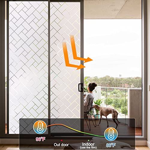 Coavas Window Privacy Film: Non-Adhesive Privacy Window Film Frosted Glass Window Film Sun Blocking Window Film Heat Control Uv Blocking For Home Office, 17.7 X 157 Inch #TOP2