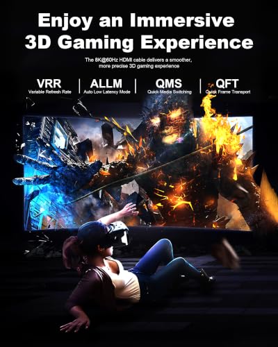 LINKJUN Ultra Thin 8K HDMI Cables 3.3FT, Hyper Slim HDMI 2.1Cable Support 4K@120Hz 8K@60Hz eARC HDR10 VRR Dolby Vision HDCP 2.2 & 2.3 48Gbps for RTX5090 TV Monitor Projector PS5 - image 6