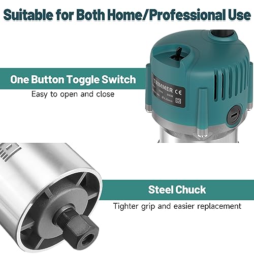 Yofuly Wood Palm Router Tool, 220V 800W Electric Hand Router Trimmer Tool Professional Edge Router for Woodworking with 15 PCS 1/4" (6.35mm) Router Bit Set for DIY Carving 4 Yofuly Wood Palm Router Tool, 220V 800W Electric Hand Router Trimmer Tool Professional Edge Router for Woodworking with 15 PCS 1/4" (6.35mm) Router Bit Set for DIY Carving - Image 4