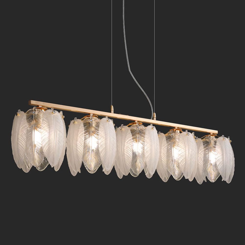 Lustre à plumes haut de gamme et son élégant abat-jour en verre pour salon de standing