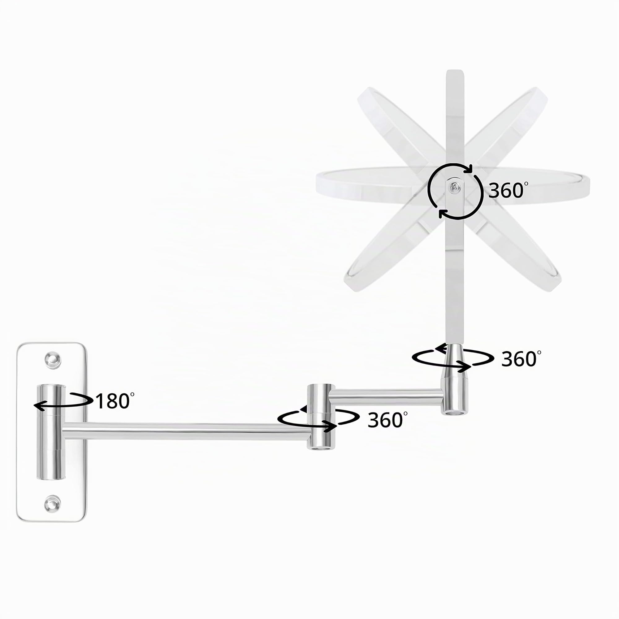 Belle Vous Specchio Rotondo da Parete 22 x 20,7 cm con Testa Girevole 360° - Specchio Trucco Ingranditore 5x Estensibile Acciaio Inox - Specchio Parete Rotondo Rotante - Specchio Ingranditore Trucco