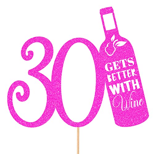 Cakeshop - Decoración divertida para tarta de vino con purpurina para decoración de tarta de vino con cualquier edad, para 30, 40, 50, 60, 70, 80, 90 (rosa brillante)