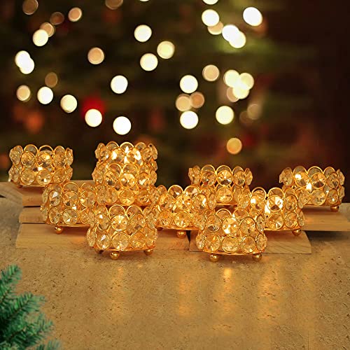 TIED RIBBONS Juego de 10 portavelas de cristal dorado para centro de mesa, portavelas votivo de cristal, portavelas para mesa de café, decoración de Navidad para casa Cover