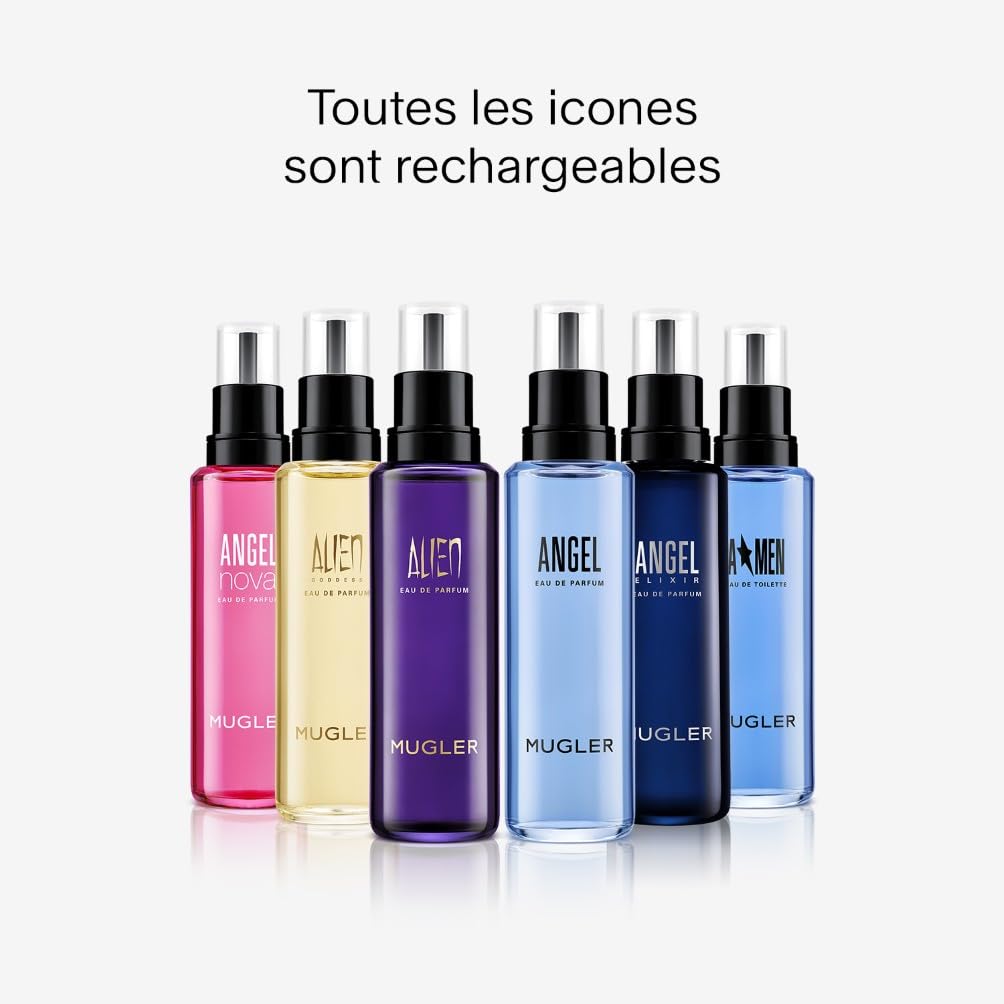 MUGLER Alien - Eau de Parfum Rechargeable Pour Elle - Parfum Femme - Ambré Boisé Floral - Bois de Cashmeran, Accord de Jasmin Sambac & Ambre Blanc - Tenue Longue Durée - Spray Vaporisateur
